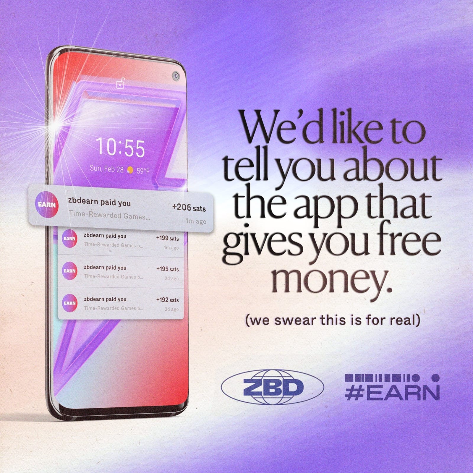 ZBD app campaign promoting bitcoin rewards